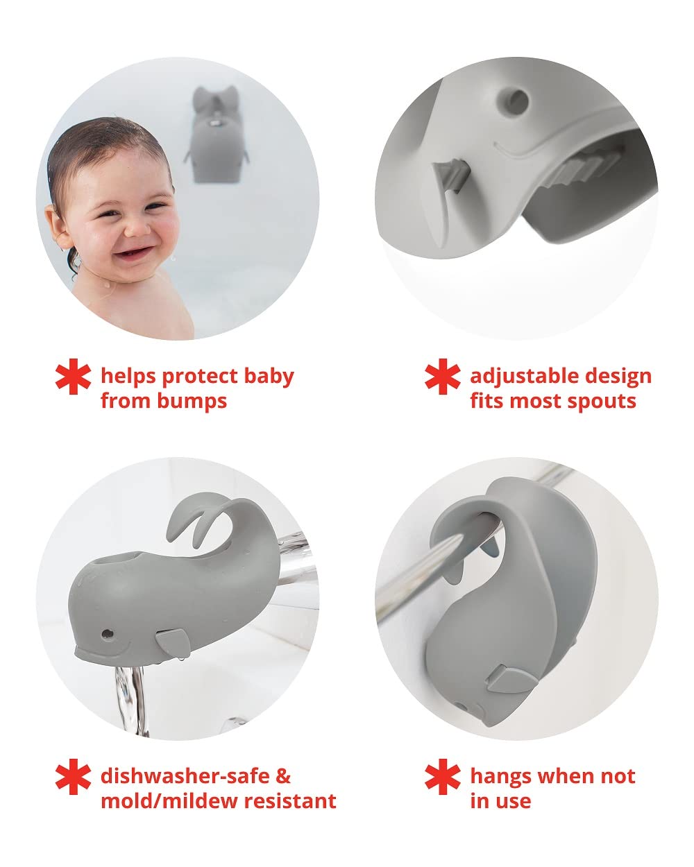 Skip Hop Bath Spout Cover, Universal Fit, Moby, Grey - Image 3